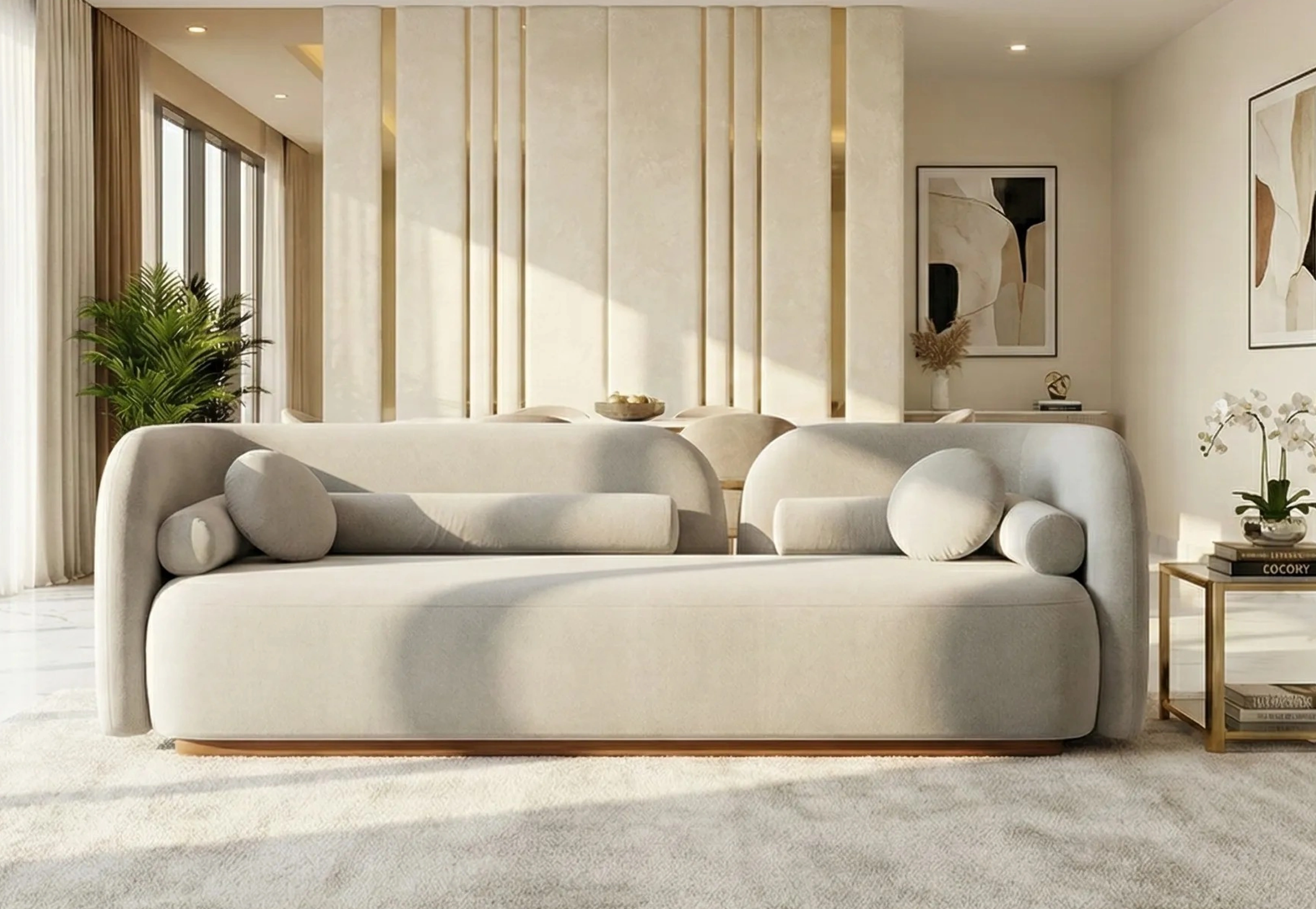 Bespoke Luxury 3-Seater Curved Fabric Sofa with Hardwood Frame