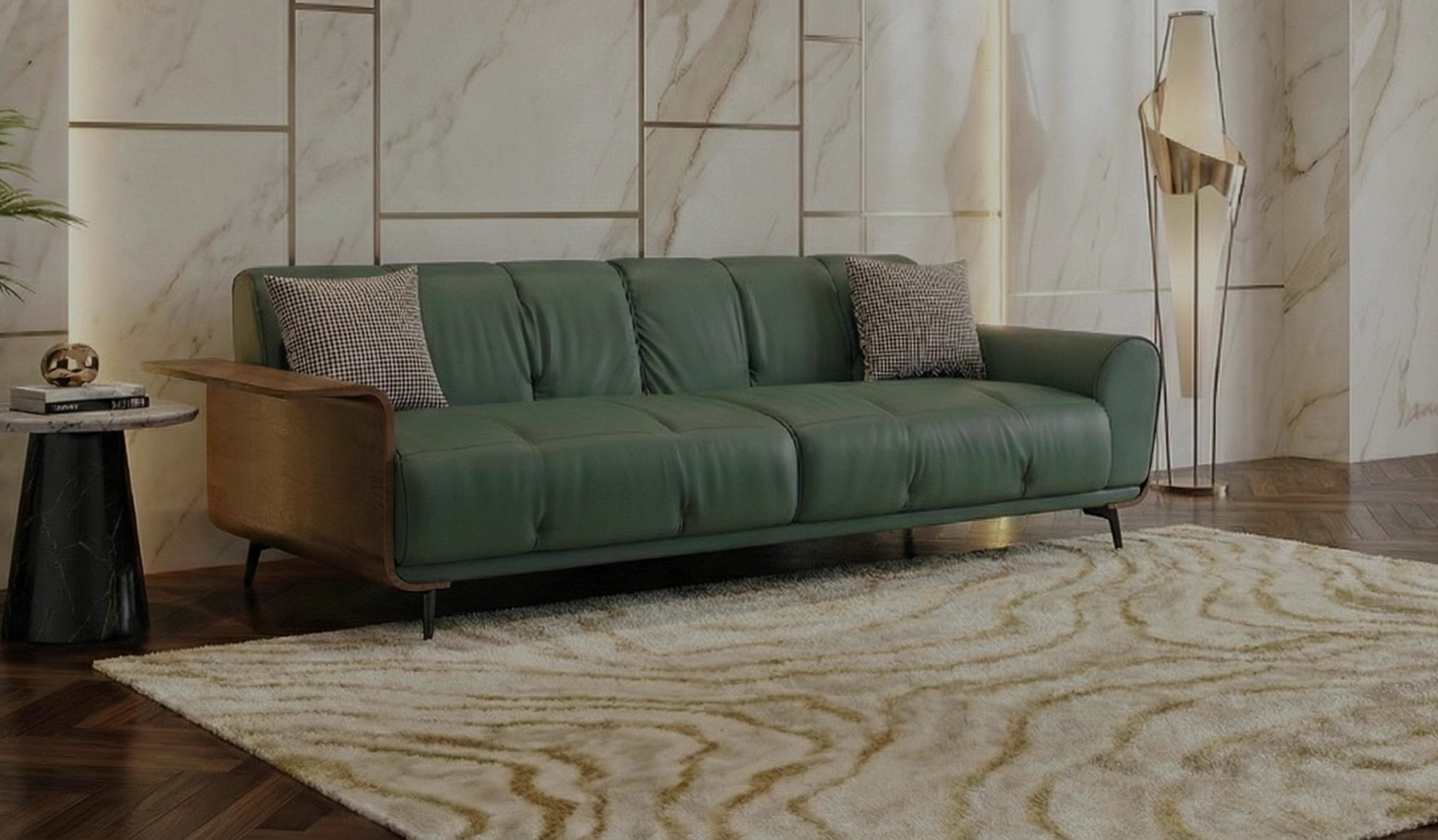 Handcrafted Luxury Curved Velvet Sofa in Contemporary Living Room